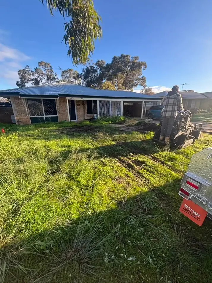 Mini loader cutting through long grass in front of a Bullsbrook home