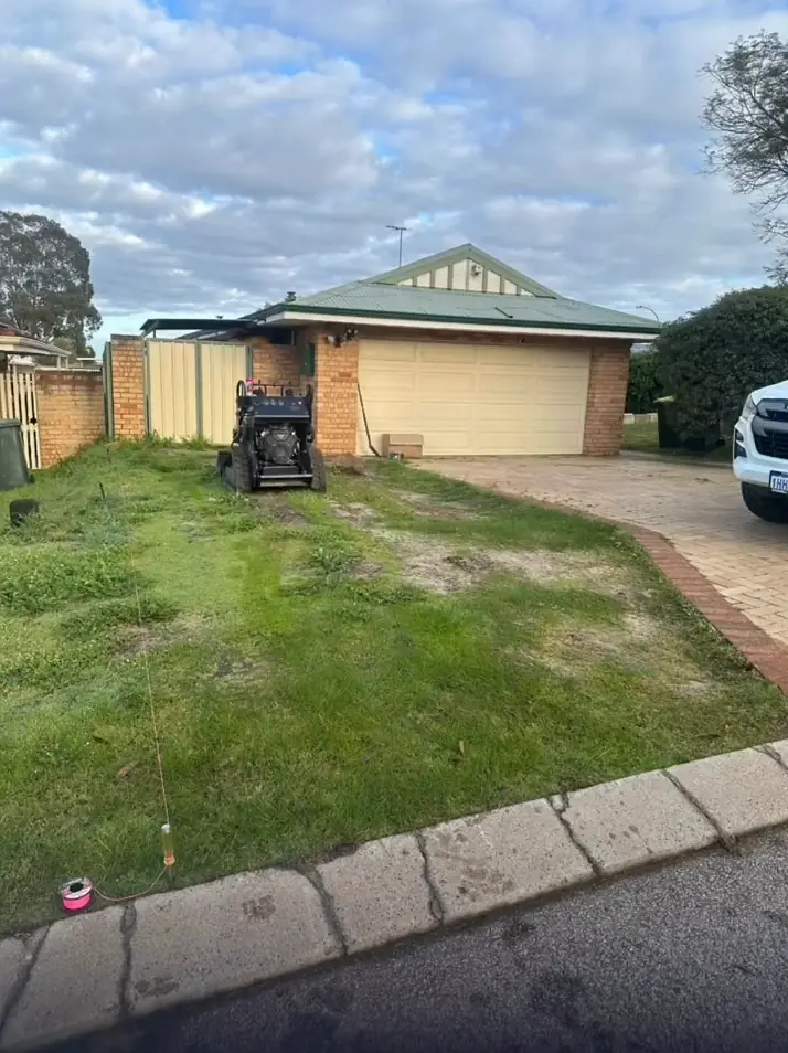 Front lawn beside the driveway before the gravel hardstand